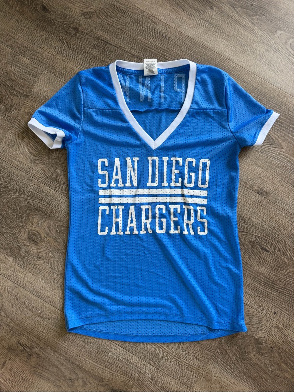Victoria's Secret Blue V-Neck Womens Chargers Top with White Trim